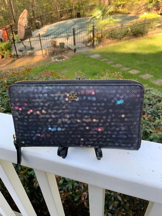 Tory Burch Black Wallet with Multicolor Speckle Print - Picture 5 of 14